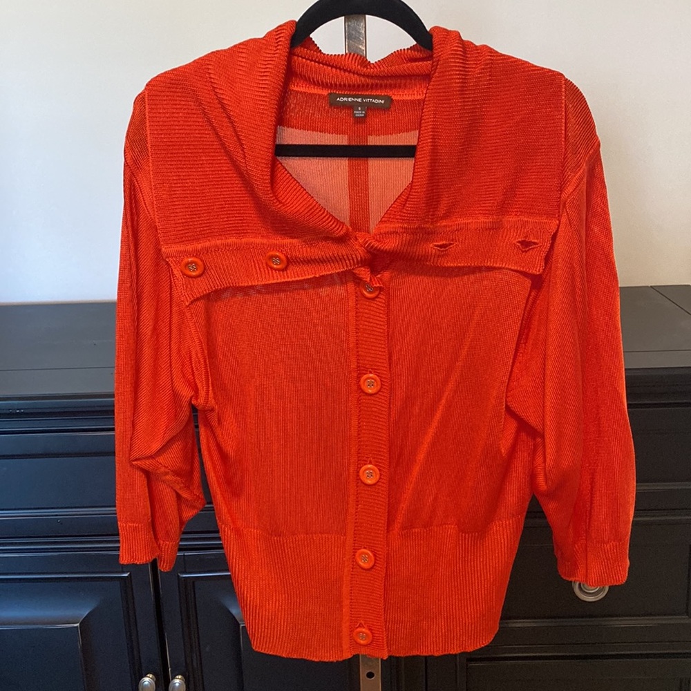 Adrienne Vittadini Orange Mesh Slouchy Sweater